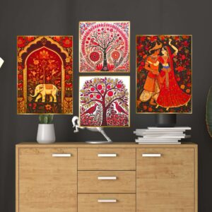 Set of Four Wall Paintings for Wall Dacoration Golden Framed Wall Paintings for Living Room & Bedroom Wall Art for Home Decoration & Office Wall Décor (13x10 inch CH-GD4-3)